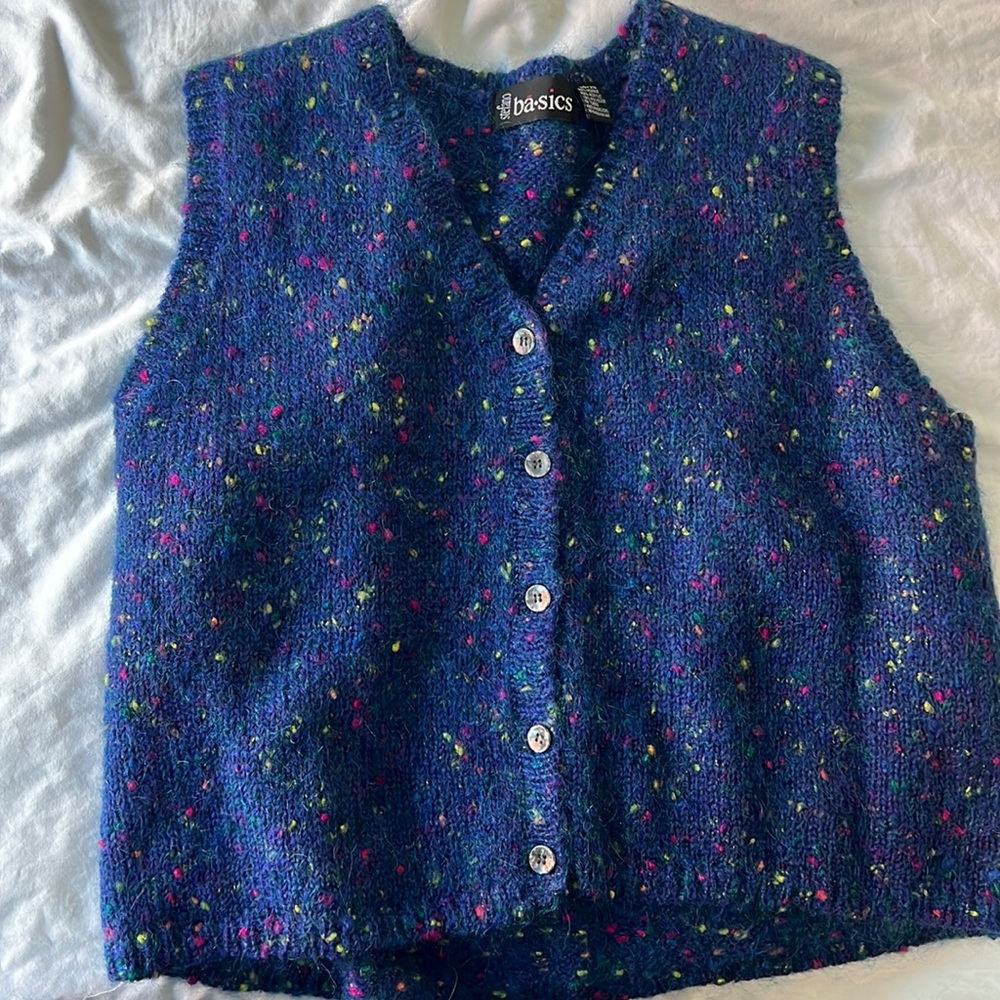Stefano Basics Vintage Mohair Blend Popcorn Multi Blue Knit Sweater Vest 26/28